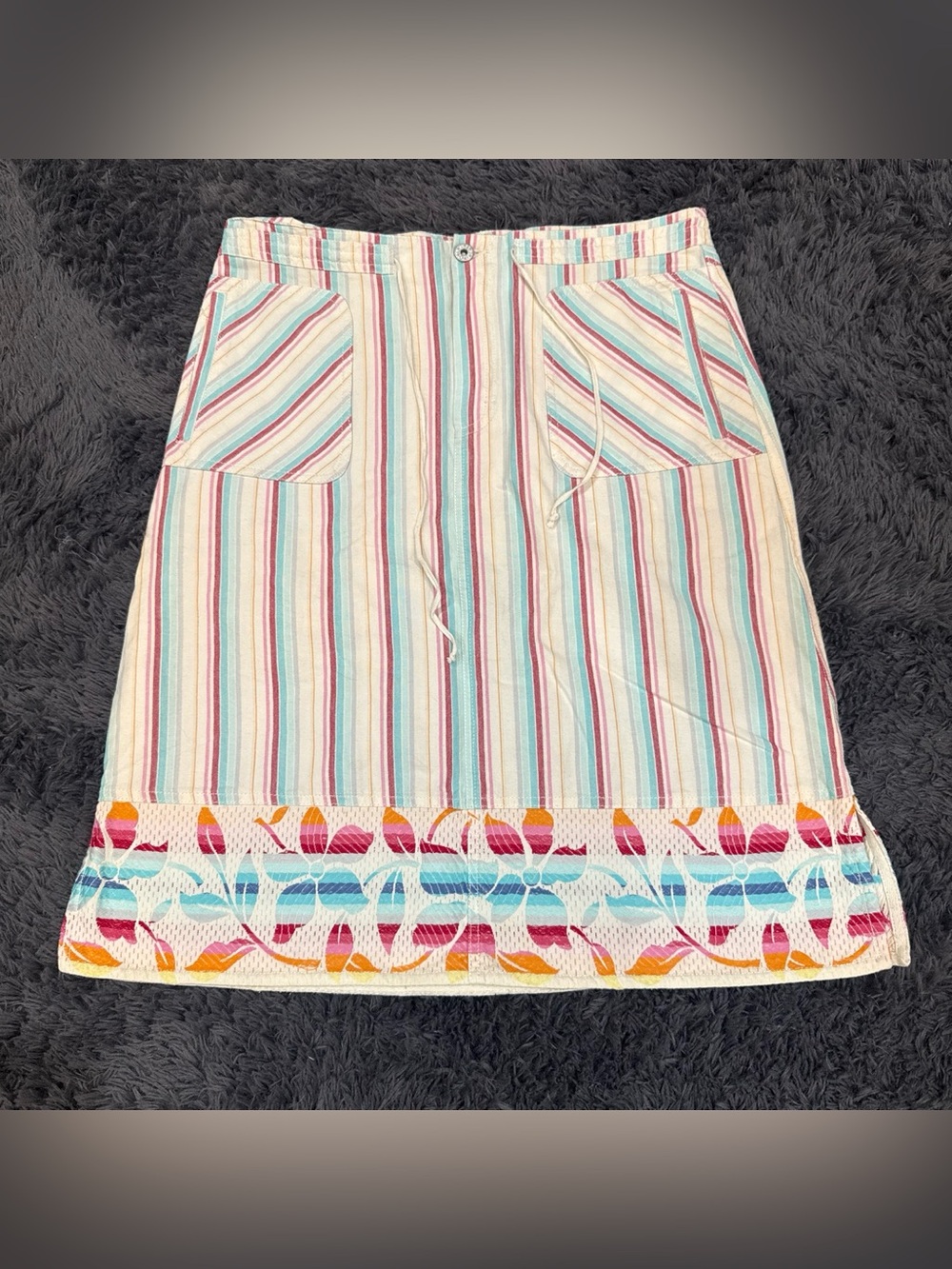 Oilily Vintage Pastel Striped Drawstring Cotton Skirt
